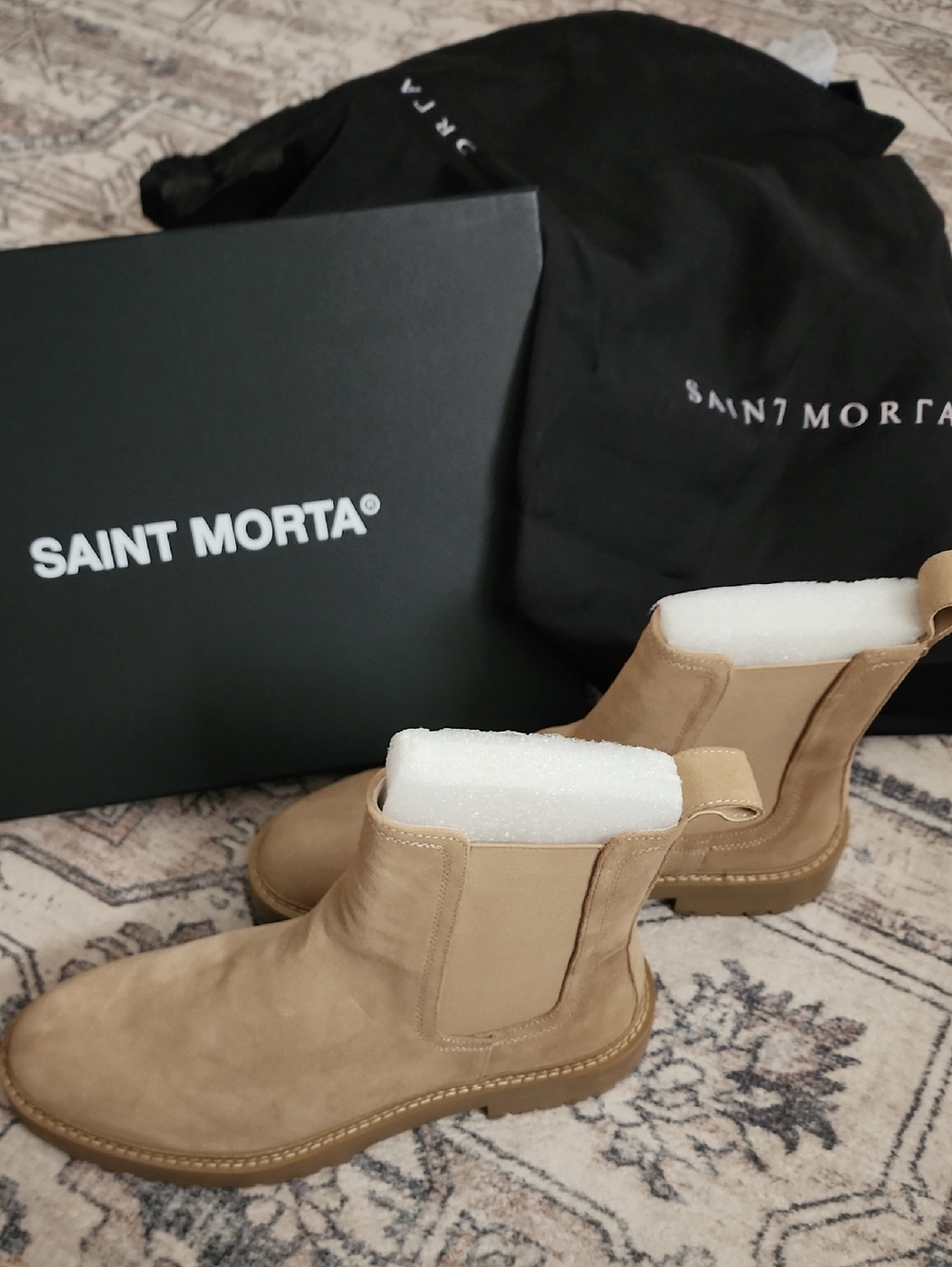 New Size 11 SAINT MORTA Tan Suede Chelsea Boots. Dust Bags and Box. Never Worn